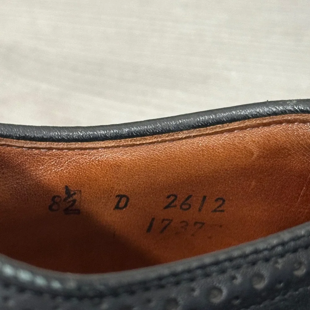 Allen Edmonds Lombard Shoes Mens 8.5 Black Leather Brogue‎ Wingtip Oxford
